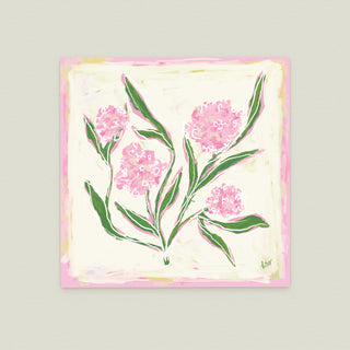 Hydrangea Study No. 2: a bouquet of pink flowers with green leaves.