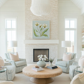Field Notes Spring No. 3 floral art print, displayed in a living room.