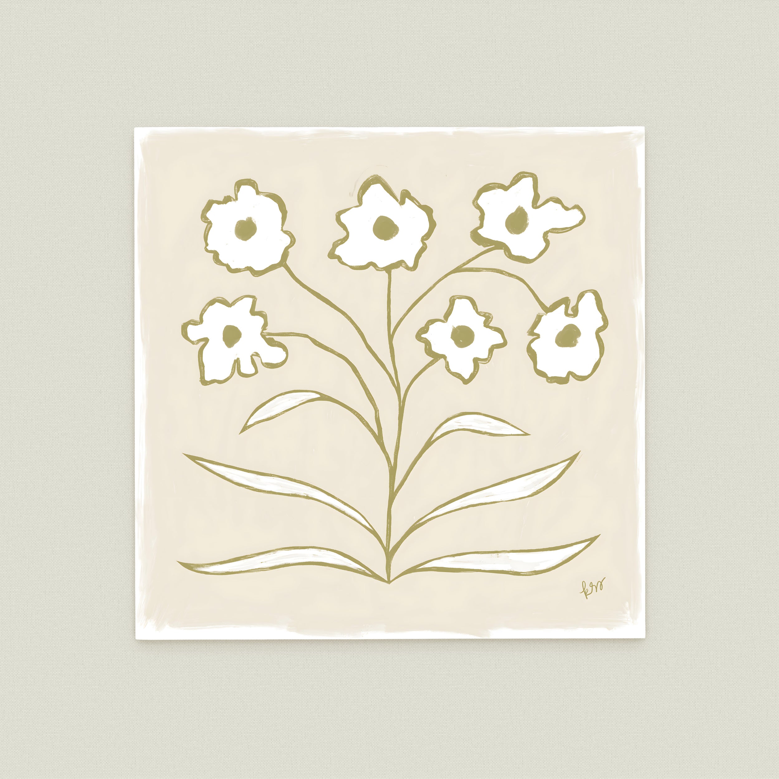 A square-shaped illustration featuring a stylized plant with white flowers.