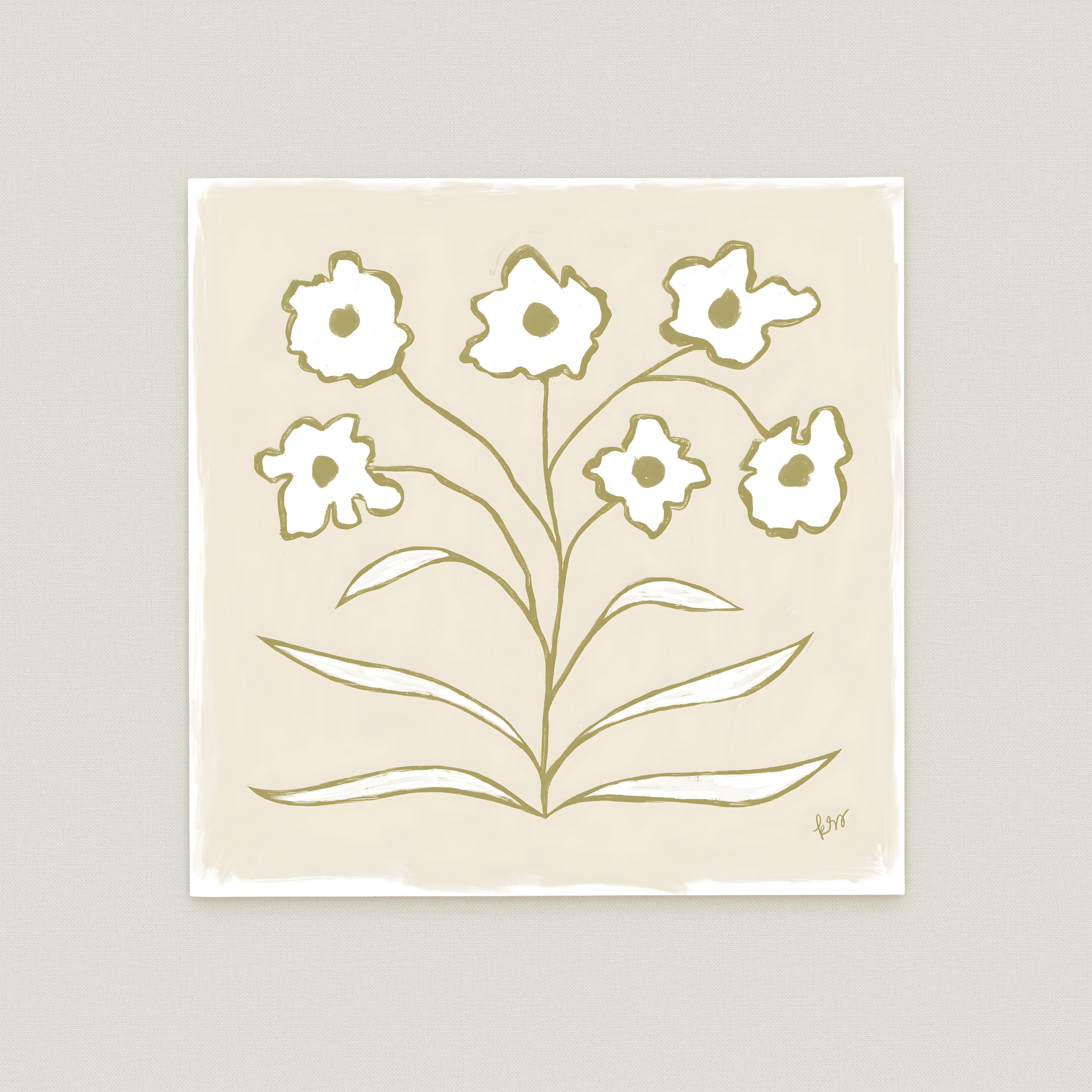 A square-shaped illustration featuring a stylized plant with white flowers.