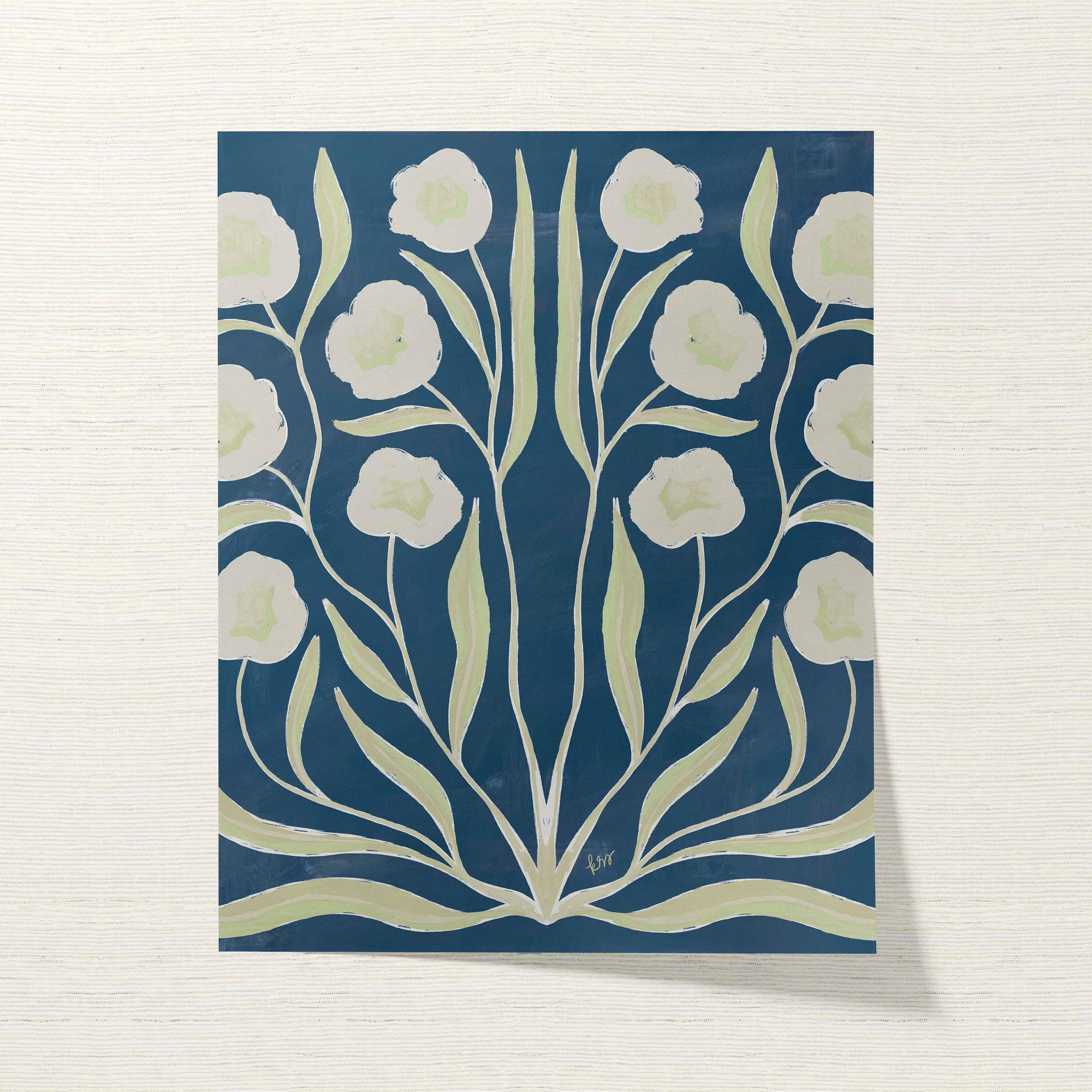 Botanical Fine Art Print | Blue, Navy, White & Green Flowers | Modern Southern | Rainey Studio