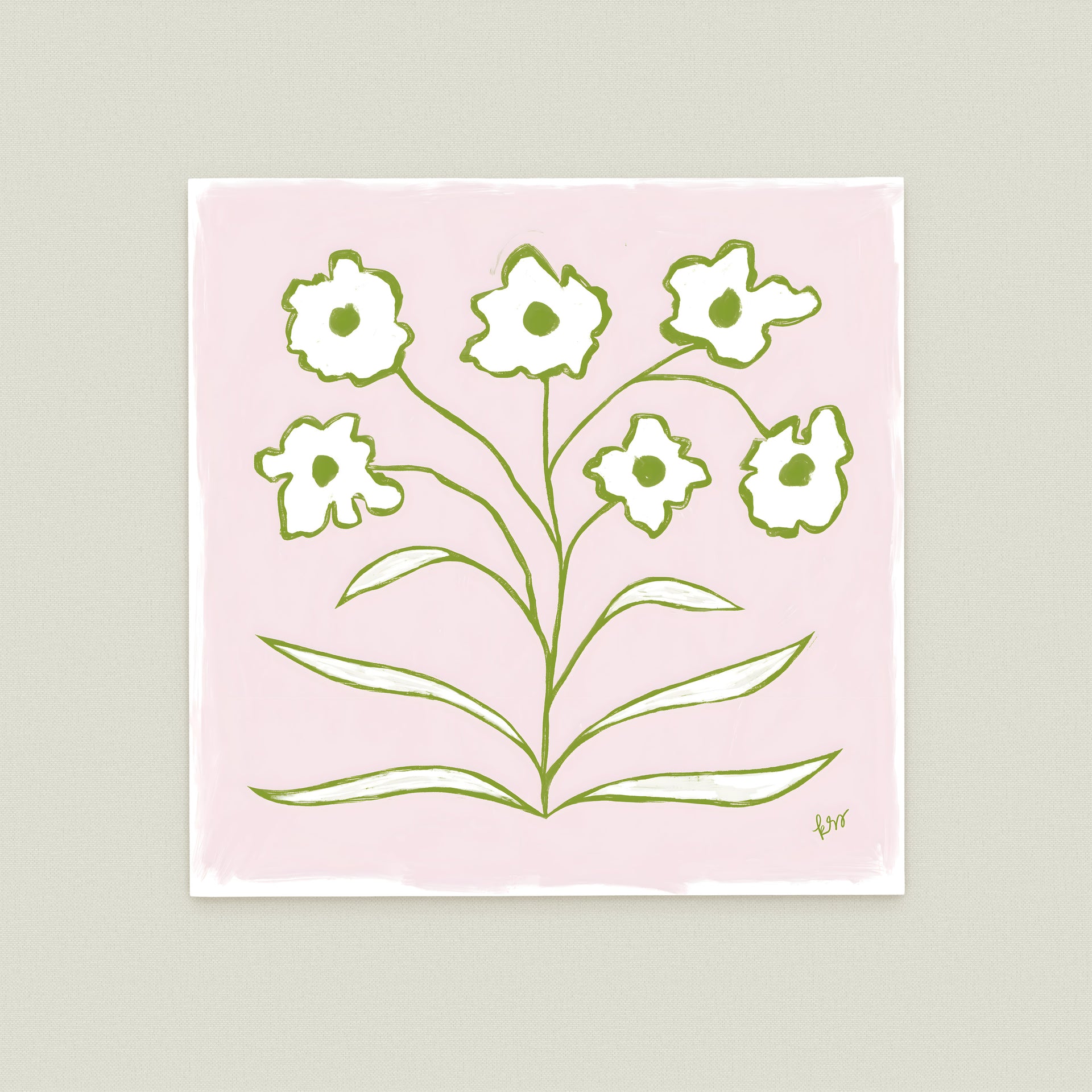 A square-shaped illustration of a flower with six petals, depicted in a minimalist style with simple lines and shapes.