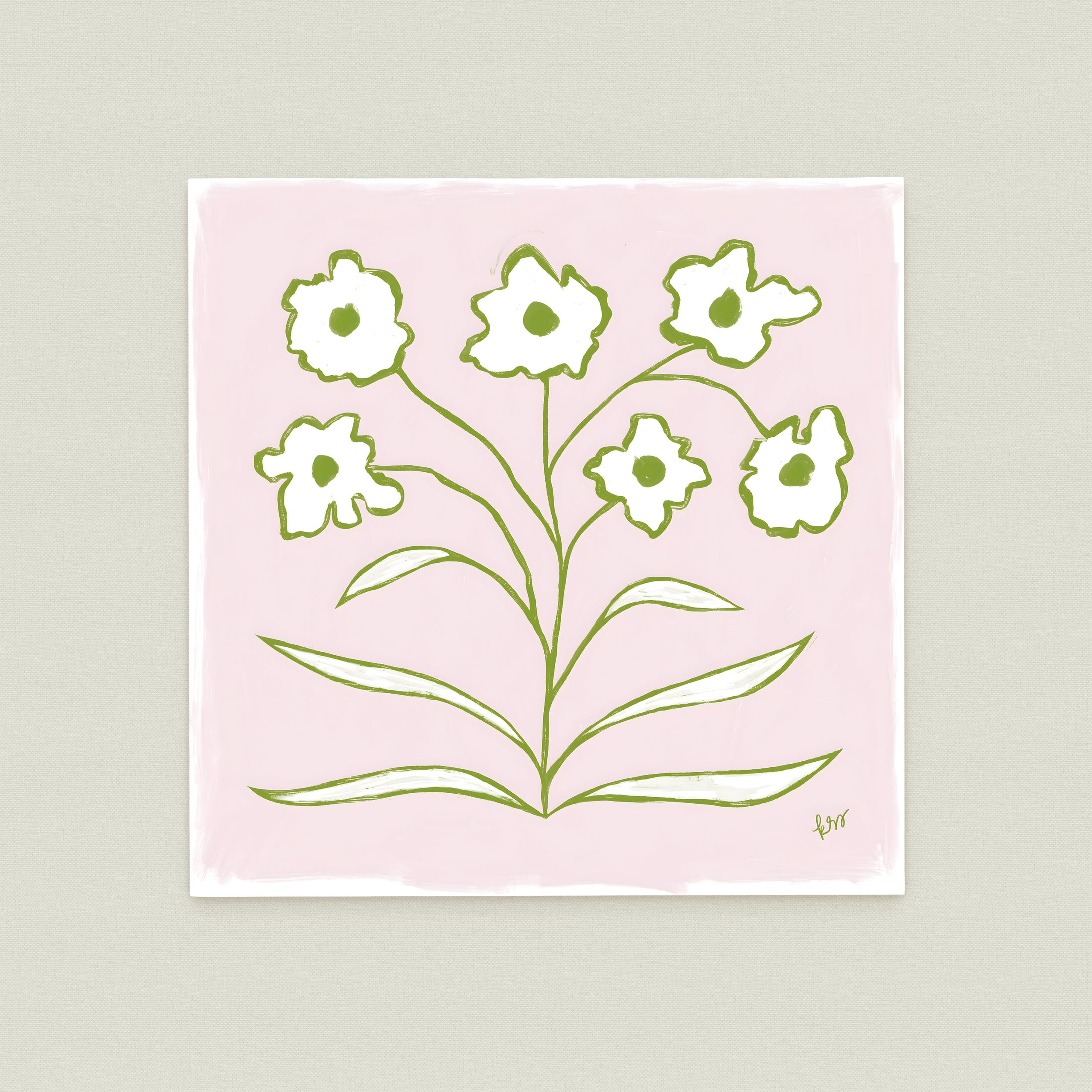 A square-shaped illustration of a flower with six petals, depicted in a minimalist style with simple lines and shapes.