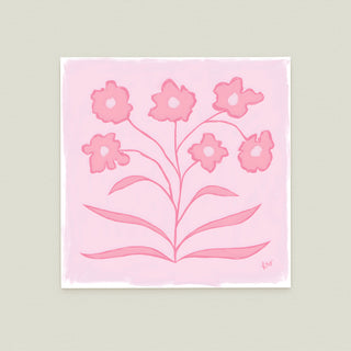 Botanical Line Study No. 1: a pink background and stylized pink flowers.