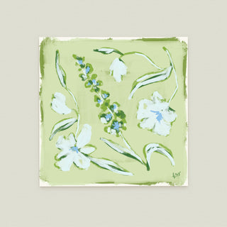 Garden Arrangement No. 3: various white flowers and green leaves against a light green background.