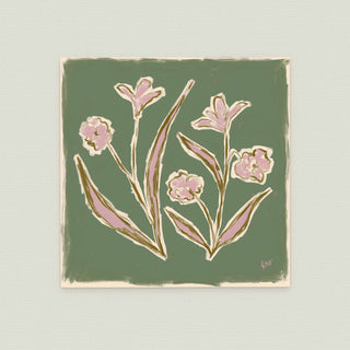 Floral Study No. 6: a stylized arrangement of pink flowers against a green background.