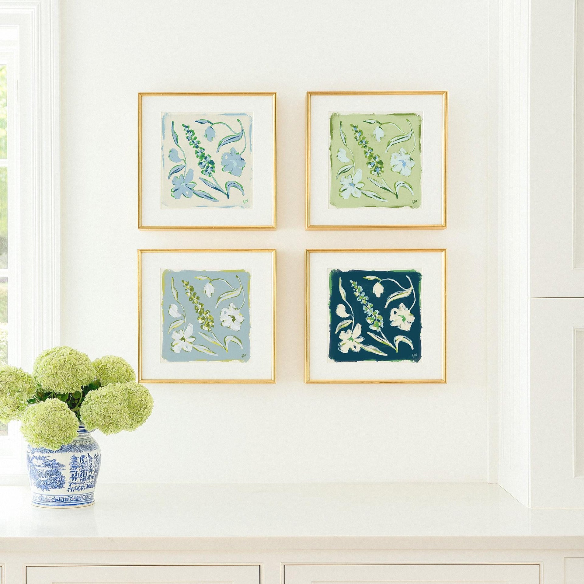 Painterly Arrangement – Blues Set of 4