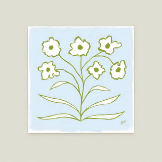 Botanical Line Study No. 8: a flower with six petals, depicted in a stylized manner against a light blue background.