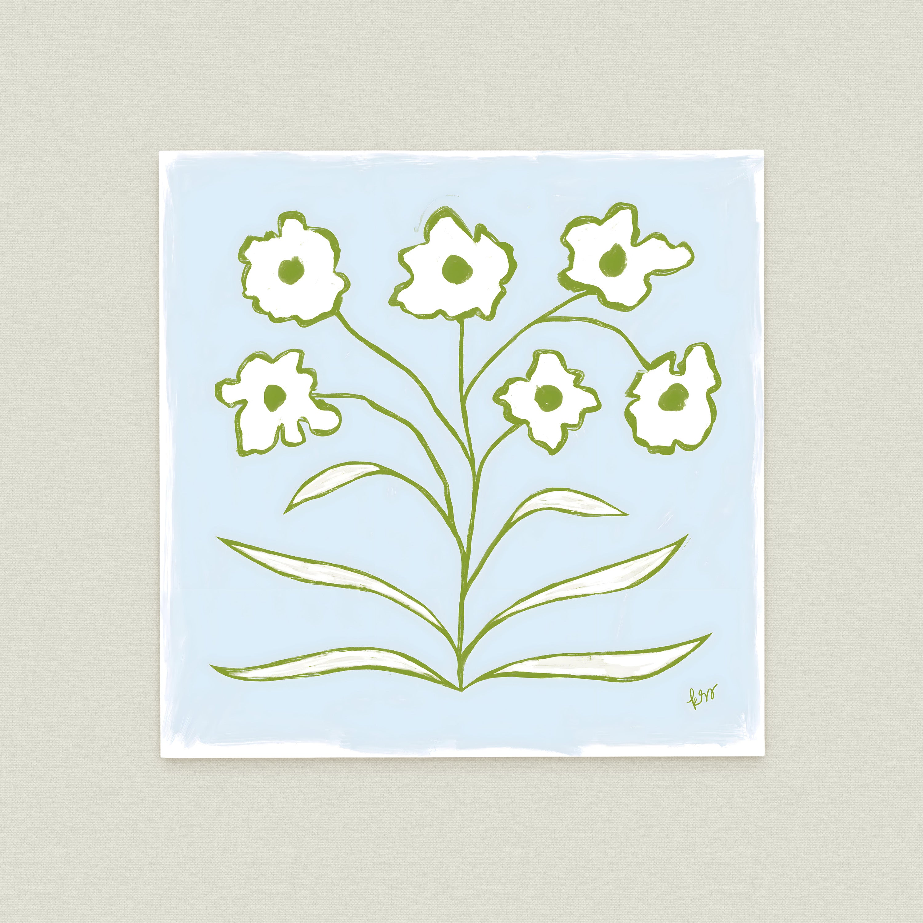 A simple illustration of a flower with six petals, depicted in a stylized manner against a light blue background.