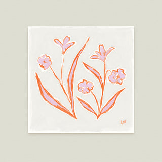 Floral Study No. 8: stylized pink flowers with orange stems.