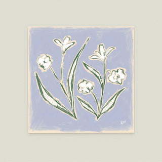 Floral Study No. 5: white flowers against a light blue background.