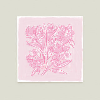 Floral Sketch No. 6: a group of pink flowers with delicate petals and leaves against a light pink background.
