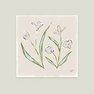 Floral Study No. 12: stylized flowers and leaves in shades of green and blue against a light beige background.