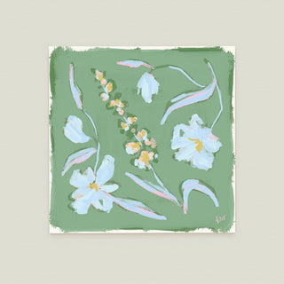 Garden Arrangement No. 15: a variety of colorful flowers and leaves against a green background.